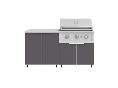 NewAge Products Classic Series 4PC Aluminum Slate Gray Modular Outdoor Kitchen Set with Casters and 33" Performance Grill LP - 24"D x 65"W x 47.1"H
