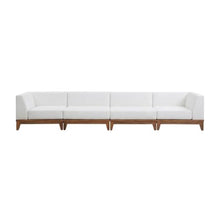 Outdoor Escape White Fabric Outdoor Patio Modular Sectional, Acacia Wood Finish, All-Weather Cushioned Seating, Durable Frame, Contemporary Style
