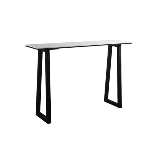 HYgloF 120cm Simple Long Bar Table with Metal Frame Rectangular High Top for Kitchen & Dining, Living Room Bar Table with Storage(White)