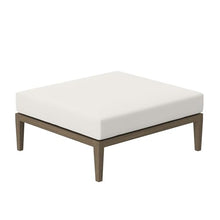 Modway Northlake Teak Outdoor Ottoman in Weathered Gray White – Large Square Patio Footrest with Cushion