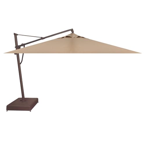Treasure Garden AKZ PLUS Cantilever Umbrella 10'x13' Rectangular Obravia Sand Canopy and Bronze Frame with Stationary Base