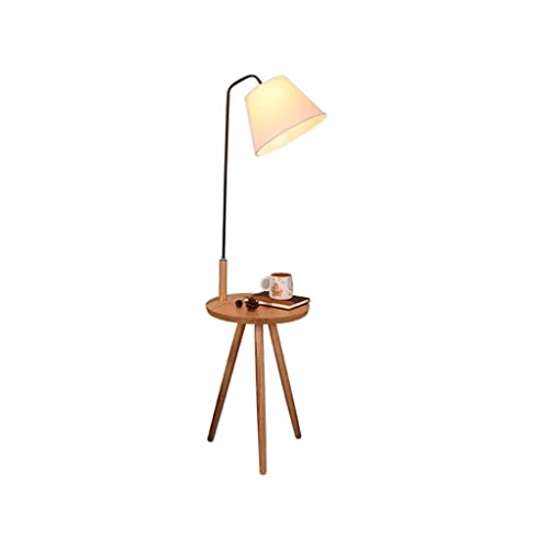BIOMICE Dimmable Floor Lamp Nordic Style Iron Floor Lamp Tripod Standing Lamp with Wooden Shelves Living Room Bedroom Fabric Lampshade Floor Light Floor Light