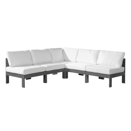 Outdoor Escape White Fabric Outdoor Patio Modular Sectional, Contemporary Design, Cushioned Seating, Weather-Resistant Fabric, Comfortable Lounge Sofa Set