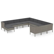 Heofavd 12-Piece Gray PE Rattan Patio Furniture Set, Modular Outdoor Sectional Sofa with Powder-Coated Steel Frame, Seats 11, 23.6" WxDxH, Weather-Tough for Garden, Balcony, Conservatory, Backyard