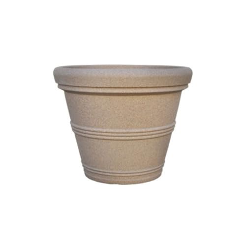 Sturdy Essentials Megapot Large Commercial Planter 35" Diameter Plant Pot | Lightweight but Durable Plastic Construction with Stone Look | Faux Stone Planter - Sandstone
