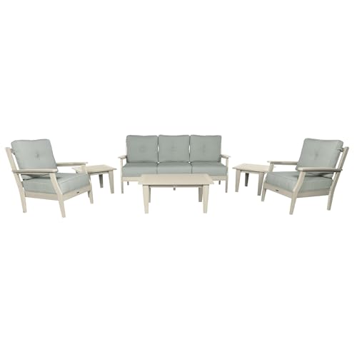 highwood Lehigh 6-Piece Couch, Coffee Table, and Chair Deep Seating Set, with Sunbrella Cushions in Canvas Seasalt, Whitewash Frame