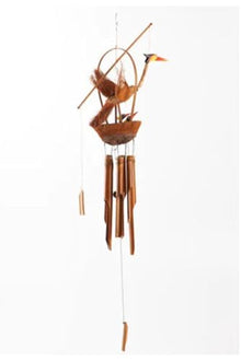 Handmade Wooden Stork Wind Chime for Balcony Garden Door Decoration | and Wood Construction | Sound for Relaxation | 43.3 x 12.6 inches | Unique Home Decor Accent - Brown