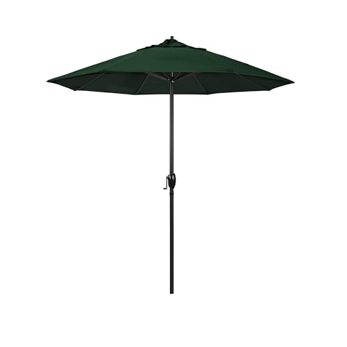 California Umbrella 7.5' Rd Aluminum Patio Umbrella, Crank Lift, Auto Tilt, Black Finish, Sunbrella Forest Green