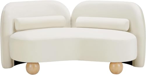 Meridian Furniture 44002Cream-L Daphne Collection Art Deco Loveseat with Rich Cream Velvet Fabric, Solid Wood Ball Legs, Solid Wood Inner Frame, 64" W x 34.5" D x 29" H, Cream