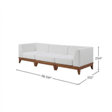 Outdoor Escape White Fabric Patio Modular Sofa, Acacia Wood Finish, Comfortable Seat, Durable Frame, Outdoor Living Space