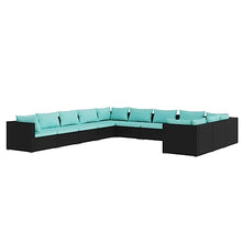 HEFZGDB 11 Piece Patio Lounge Set with Cushions Poly Rattan Black Outdoor Patio Furniture Set Patio Furniture Set Patio Table and Chairs Set Suitable for Garden, Living Room, Poolside.