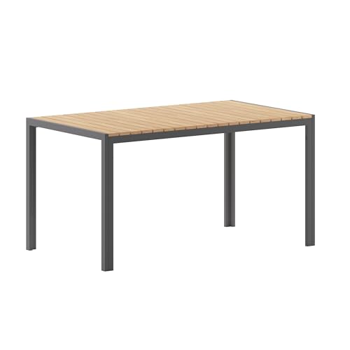 Flash Furniture Commercial Grade 55x31 in Metal Dining Table, Natural/Gray