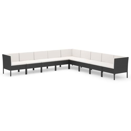 LDEWOAMEG 9 Piece Patio Lounge Set with Cushions Black PE Rattan