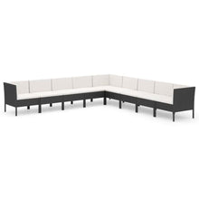 LDEWOAMEG 9 Piece Patio Lounge Set with Cushions Black PE Rattan