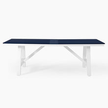 Costaelm Rectangle Patio Table, 8-Person Backyard Table 90" HDPE Dining Table with Umbrella Hole and Metal Frame for Outside, Garden, Poolside, Deck, Porch, Balcony, Navy Blue
