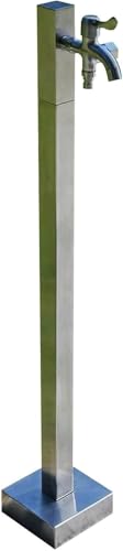 ERoomQ 304 Stainless Steel Outdoor Vertical Square Water Column with Double Faucet Antifreeze Hydrant for Lawn Garden Irrigation,Silver-96cm/38in