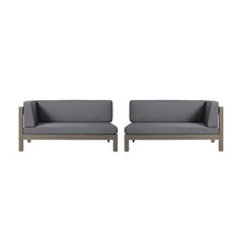 Benzara Juna Outdoor Corner Bench Set of 2, 58 Inch Modular Grey Acacia Wood