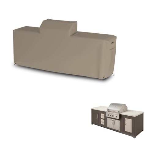 Seal Skin Covers Outdoor Kitchen Island Cover, Waterpoof Heavy Duty PVC-Coated Polyester Outdoor Protector with Drawstring, Air Vents & Handles, Beige, 98''L x 42''D x 48''H