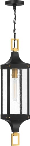 Savoy House 5-277-144 Glendale Vintage Traditional Clear Seeded Glass Outdoor Hanging Lantern, 1-Light 60 Watt, 28" H x 7" W, Matte Black and Weathered Brushed Brass
