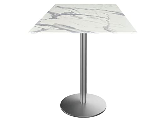 HBS 42" Tall OD214 Indoor/Outdoor All-Season Stainless Steel Table with 32" x 32" Square White Marble EuroSlim Top