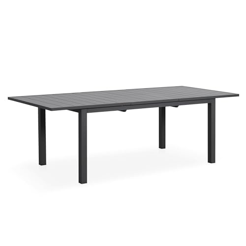 Aluminum Extendable Outdoor Dining Table, 68"-91.5" Adjustable Length Oversized Patio Table for 6-10 People, All-Weather Patio Dining Table with Adjustable Feet for Deck Balcony Garden, Grey