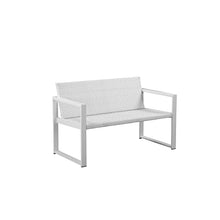 Benzara Lark 50 Inch Sofa and Table Set, All Weather Rattan, White Fabric Cushions