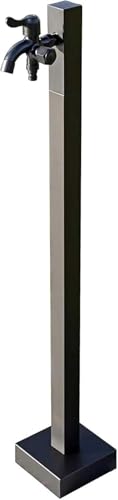 ERoomQ 304 Stainless Steel Outdoor Vertical Square Water Column with Double Faucet Antifreeze Hydrant for Lawn Garden Irrigation,Black-96cm/38in