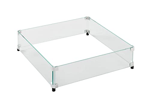Outdoor GreatRoom Co Fire Pit Wind Guard - 16" Square Fire Pit Glass Wind Guard for Firepit Burner with 6 Inch Tall Tempered Glass Panels, Secure Aluminum Clips, Rubber Bases - Easy Assembly