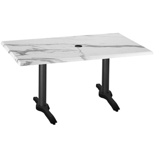 Holland Bar Stool Co. Two 30" Tall OD211EB Indoor/Outdoor All-Season Table Bases with a 30" x 48" White Marble Top with Umbrella Hole