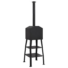 Outdoor Charcoal Pizza Oven with 2 Fireclay Stones, Portable Garden Wood Fired Pizza Maker with Built-in Thermometer, Removable Fire Tray, Black