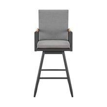 HomeRoots 43" Dark Gray Metal Swivel Outdoor Counter Height Bar Chair with Footrest Grey