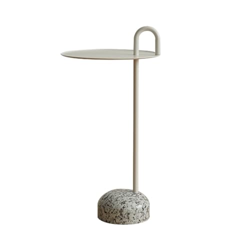 DINBOZ26X Living Room Table Iron Sofa Side Table Modern Home Coffee Stone Corner Storage with Handle Outdoor Side Table(White)