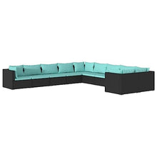 KLGBNCVE 10 Piece Modular Patio Lounge Set with Cushions, Black Poly Rattan Outdoor Seating with Powder-Coated Steel Frame
