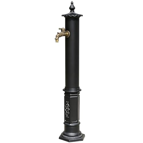 Vintage Outdoor Garden Water Column, Aluminum Alloy Outdoor Water Column, with Faucet for Patio, Courtyard and Farm(Black)