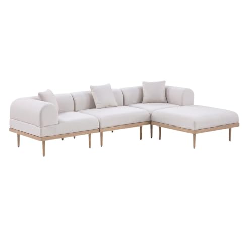 Outdoor Escape Beige Fabric 4-Piece Outdoor Modular Sectional with Cushioned Seating, Contemporary Style, Includes Pillows, Weather-Resistant Construction