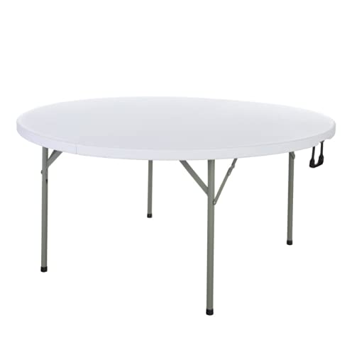PRO&Family 10 Pack! 60" Round Heavy-Duty Granite White Plastic Bi-Folding Table. Folding Desk Bar Coffee Table Folding Camping Table Outdoor Bar Portable Foldable Bistro Table