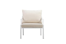 Pemberly Row 4-Piece Modern Outdoor Sofa Set, Aluminum Frame, White Finish, Includes 2 Chairs, 1 Sofa, 1 Coffee Table with Tinted Glass, Fade Resistant, Built for Patio or Backyard Lounge Spaces