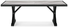 Signature Design by Ashley Beachcroft Outdoor Dining Table, Rust-Resistant Farmhouse Design with Porcelain Tabletop and Umbrella Hole, for Patio Entertaining, Black/Light Gray, 84-Inch