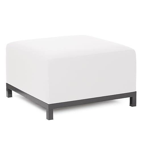 Howard Elliott Axis Patio Ottoman with Cover, Upholstered Footstoll Coffee Table Ottoman Bench, Seating Futniture for Both Indoor & Outdoor Home and Office, Titanium Frame, Seascape Natural