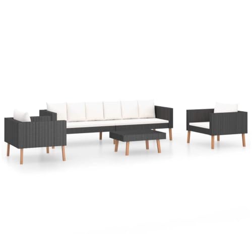 RJPLMFV 4 Piece Patio Lounge Set with Cushions Poly Rattan Black