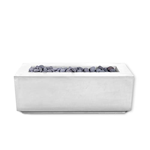 48" Premium “Mesa 1" Concrete Fire Bowl - Heavy Cement Rectangle Natural Gas Fire Pit - Square Outdoor Fire Table with Key Valve GFRC (48” L x 18” W x 18” H) (Ivory White)