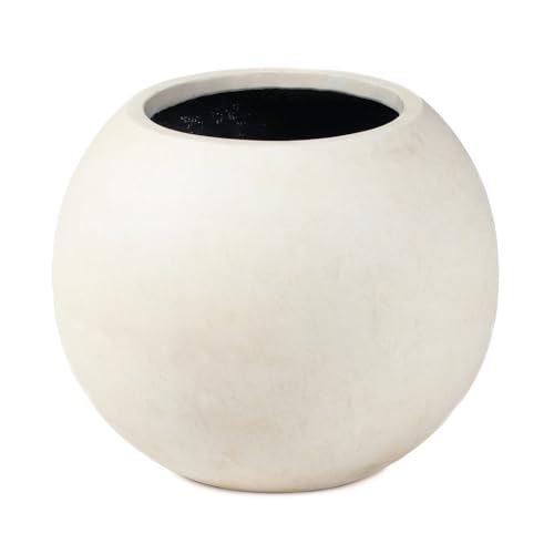 TITAN GREAT OUTDOORS Ash & Ember 24" Round Sphere Satin Ivory Planter, 46 Gallon Lightweight Fiberstone Composite with Weather-Resistant Finish, Modern Planter Pot for Indoor and Outdoor Plants