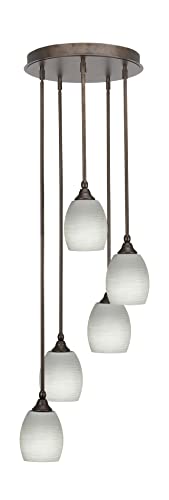 Toltec Lighting 2145-BRZ-615 Empire - 5 Light Stem Hung Cluster Pendalier with Hang Straight Swivel-11.25 Inches Tall and 14.25 Inches Wide, Finish Color: Bronze, Glass Color: White Linen