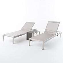 Christopher Knight Home Cape Coral Outdoor Mesh Chaise Lounge Set with Wicker End Table Gray + Silver