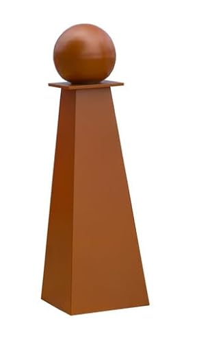 Garden Artisans Decorative Pipe Cover - Hollow Pyramid Pedestal with Sphere Garden Decor Rust