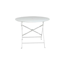 Pemberly Row 36" Folding Metal Bistro Table, White Finish, Round Design with 2" Umbrella Hole, Powder Coated Durable Metal, Space-Saving Outdoor Patio Table for Dining or Leisure Use