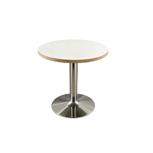 JOSOGO Bistro Table, White Top with Wood Edge, Sturdy Metal Pedestal Base, Multipurpose Small Dining Table for Kitchen, Cafe Balcony(D,60cm)