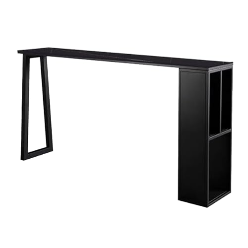 DESALAI Kitchen Industrial High Table with Black Metal Base,Creative Slate top Standing bar Table,Long Breakfast Bar Table with Storage,Modern Square Outdoor Side Table,No stools(Black,120 * 4