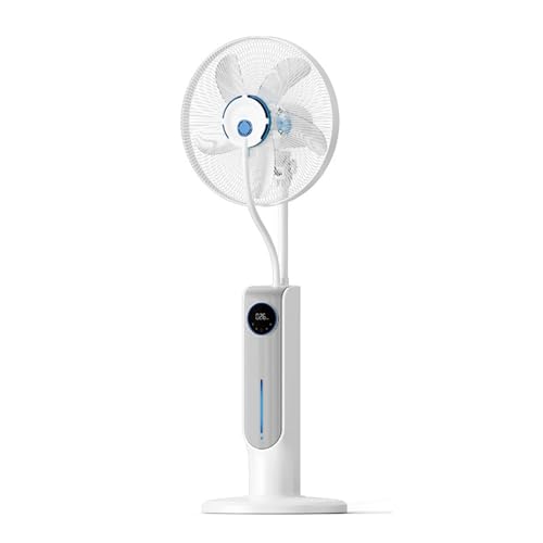 WNGJZZYC Pedestal Misting Fan with Remote Control, Outdoor Oscillating Fan, 33ft Air Supply, with 3 Speeds, Timer, for Bedroom, Living Room, Office(White)