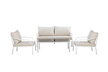 Pemberly Row 4-Piece Modern Outdoor Sofa Set, Aluminum Frame, White Finish, Includes 2 Chairs, 1 Sofa, 1 Coffee Table with Tinted Glass, Fade Resistant, Built for Patio or Backyard Lounge Spaces
